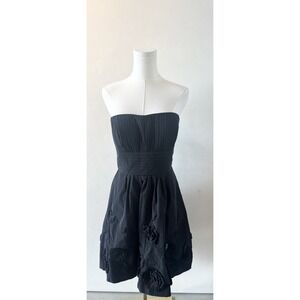 BCBG Maxazaria Women's Black Strapless Cocktail Dress Rose Detailing Sz 10